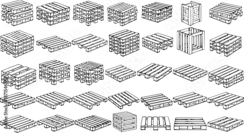 Pallet and Crate Vector Set: Isometric View, Industry and Storage Designs