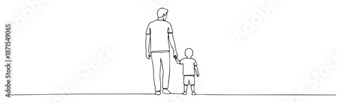 father and child walking line art illustration
