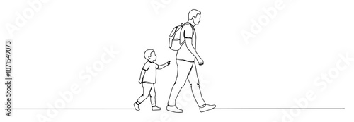 hiking father and son line drawing