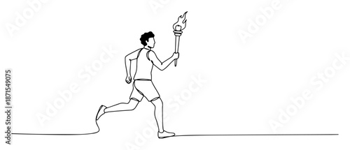 athlete running with torch line vector