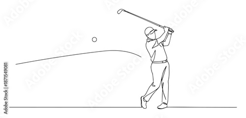 golf player swinging club line art