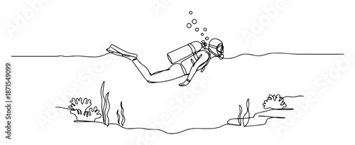 scuba diver underwater line vector