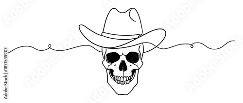 skull wearing cowboy hat floating in water