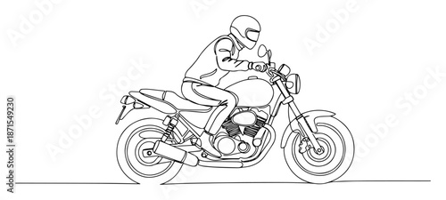 motorcyclist riding classic bike side view sketch