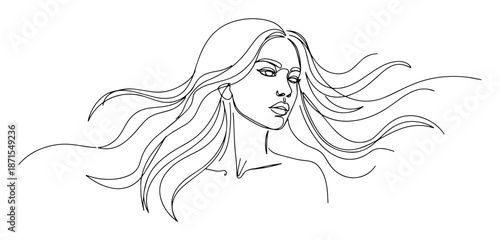 portrait of woman with flowing long hair sketch