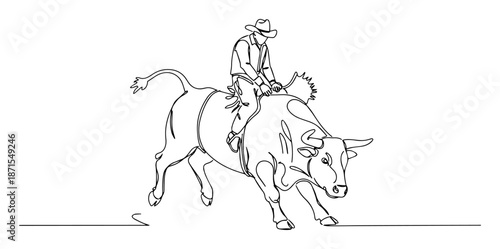 rodeo cowboy riding bull in wild west style