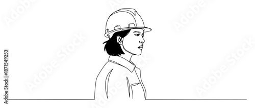 confident female construction worker in helmet sketch