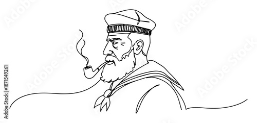 bearded sailor with pipe and traditional hat illustration