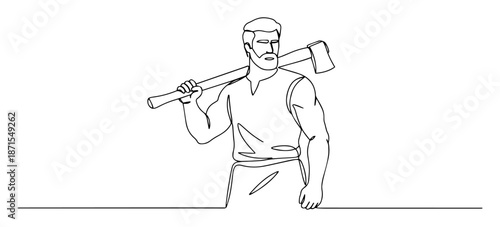 strong lumberjack holding axe on shoulder drawing