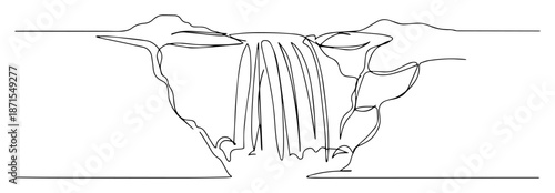 waterfall flowing between canyon rocks vector illustration