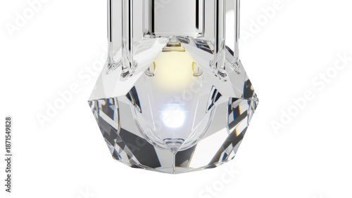 Crystal glass lamp detail with light bulb isolated on transparent background