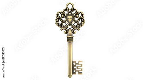 Ornate Antique Key Isolated on Transparent Background