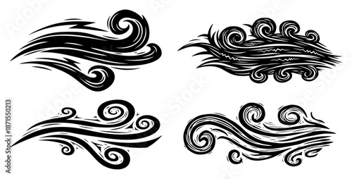 Set of decorative stylized wind gusts and swirls