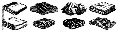 Collection of folded blankets and towels sketches