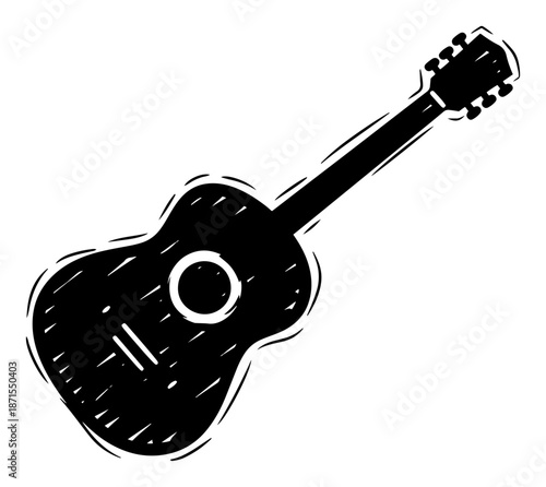 Stylized hand drawn acoustic guitar illustration with scratchy texture details
