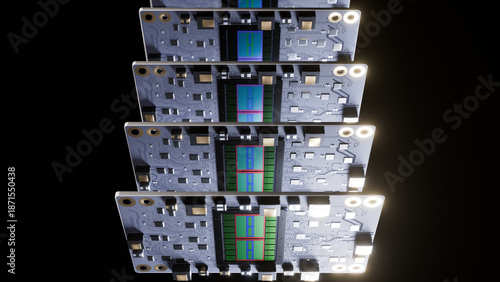 3d rendered image of multiple conceptual OAM form factor processors.