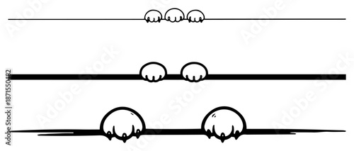 Set of three horizontal lines with cute animal paws peeking over the edge