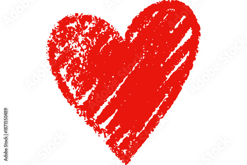 A hand-drawn red heart on a white background viewed from directly above
