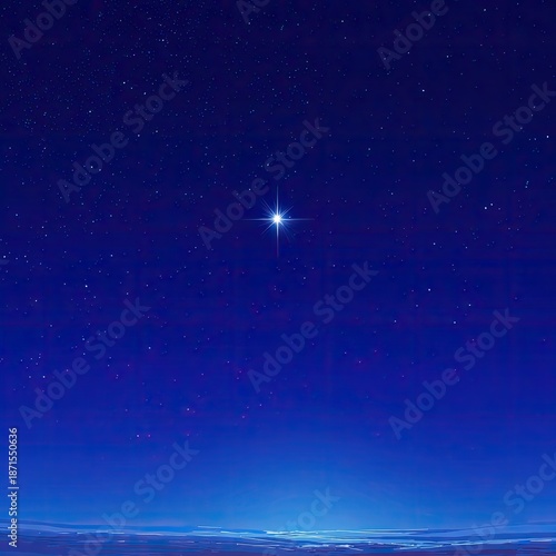 Deep blue night sky with one bright star above horizon glow