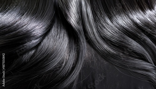 straightened and laminated hair beauty shot lengthy black locks robust roots