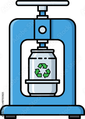 Can crusher machine compressing recyclable aluminum can for eco-friendly waste management on a dark background