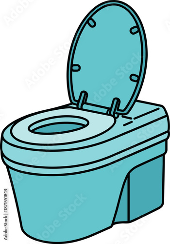 Stylish turquoise toilet with open lid, modern design isolated on a transparent background for bathroom decor or sanitary needs