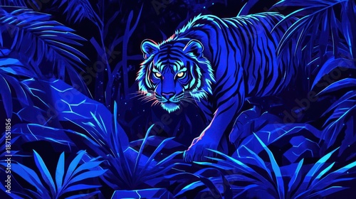 青い背景のトラ - (Blue Background Tiger ) Blue Tiger