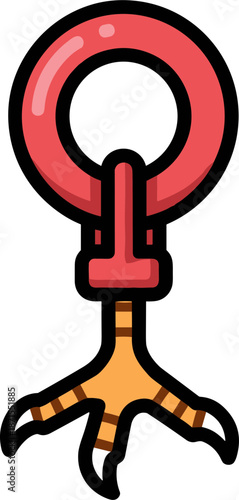 Colorful claw machine grabber with a bright red handle and orange claw on a transparent background