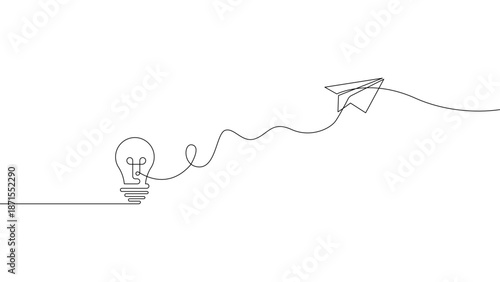 Continuous line light bulb idea concept vector illustration, minimal creative thinking and innovation symbol