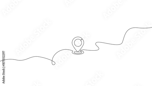 Continuous line location pin with route path vector illustration, navigation and destination concept
