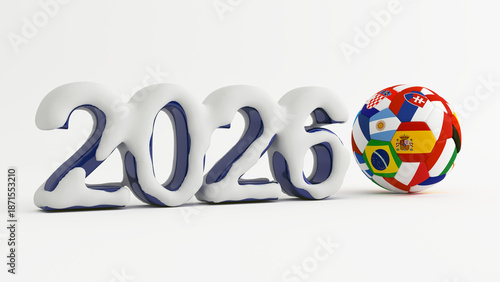 Tableau sur toile 2026 soccer world championship year with snow and colorful flags on football bal