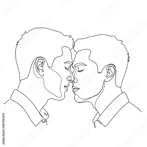 Minimalist Line Art Couple Kissing, Gay Love Romance, Romantic Embrace, LGBTQ Pride