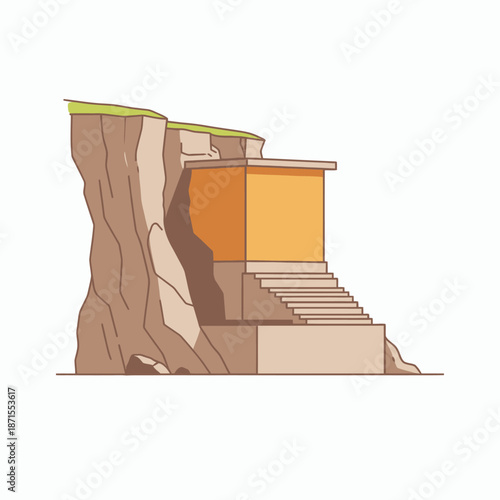 Ancient rockcut tomb carved into a cliffside.