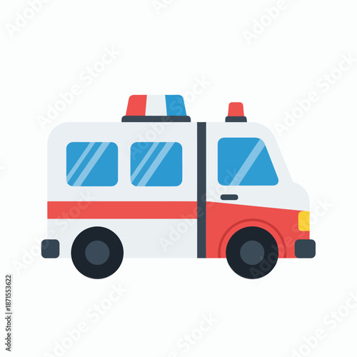 Ambulance vehicle with emergency lights and siren.