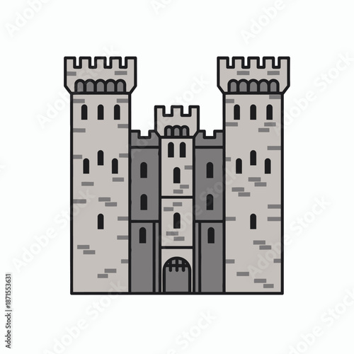 Ancient Stone Castle with Towers and Battlements.