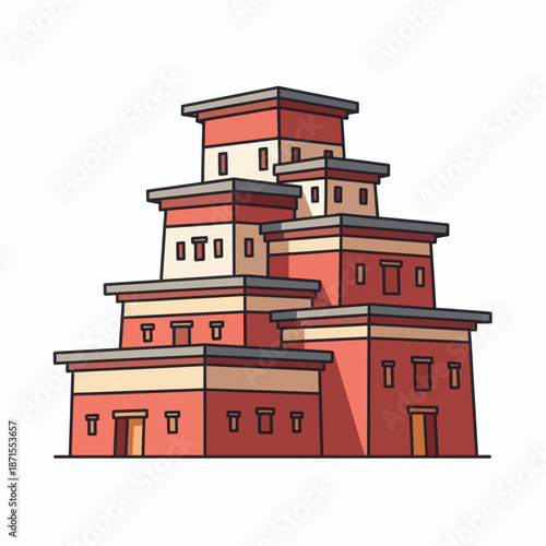 Ancient Ziggurat Temple Building Illustration.