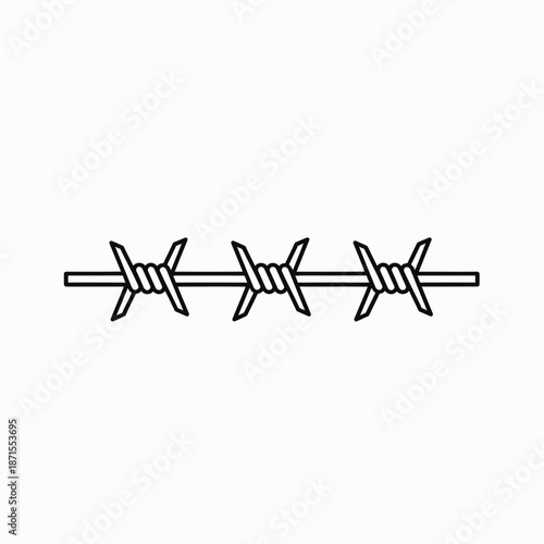 Barbed Wire Fence Line Illustration on White Background.
