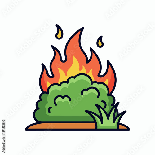 Burning Bush Icon Vibrant Illustration of a Bush on Fire Symbolizing Divine Presence and Miracles.