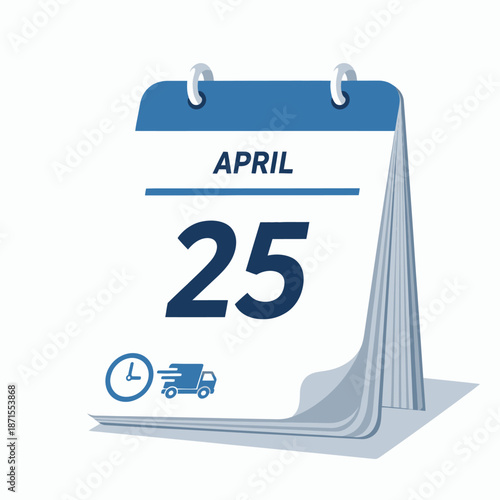 Calendar with April 25th date and delivery truck icon.