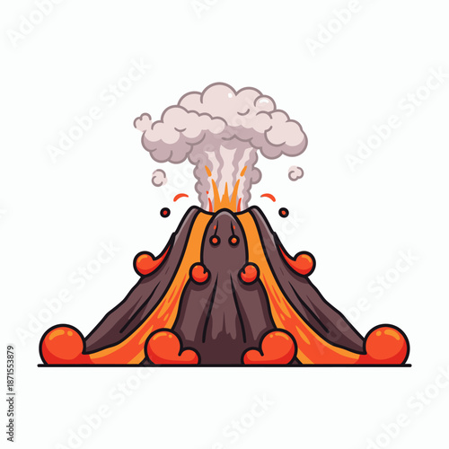 Cartoon Volcano Erupting with Smoke and Lava.