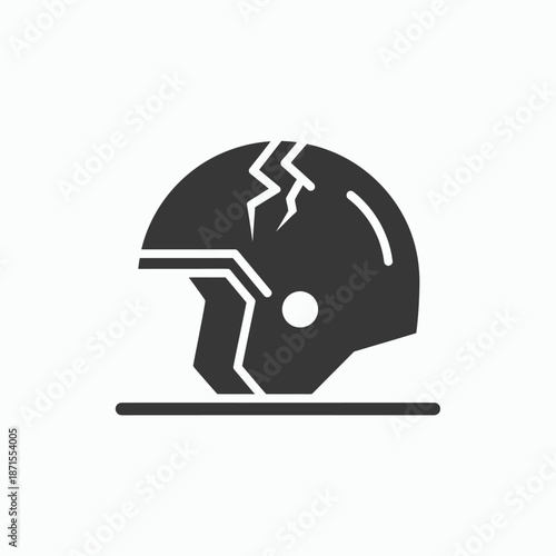 Cracked Helmet Icon Illustrates Safety Failure and Damage.