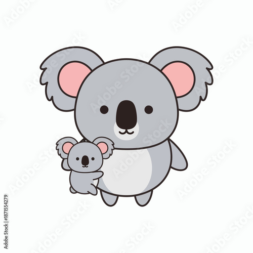 Cute Koala Mother and Baby Cartoon Illustration.