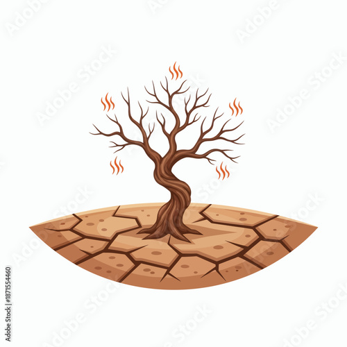 Dry Tree on Cracked Earth Symbolizing Drought and Climate Change.