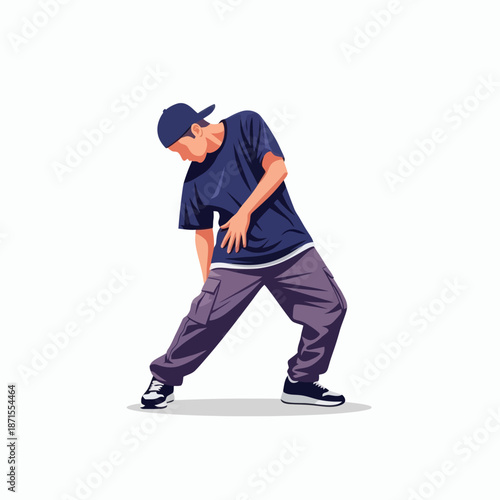 Dynamic Male Dancer in Casual Attire Performing Hip Hop Moves with Energy and Style.