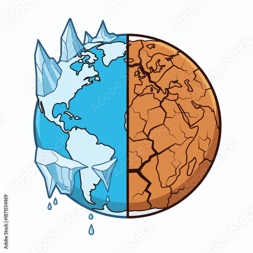 Earth Divided Climate Change Global Warming Concept.