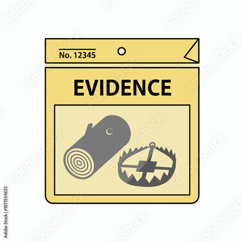 Evidence Bag with Log and Bear Trap Illustration.