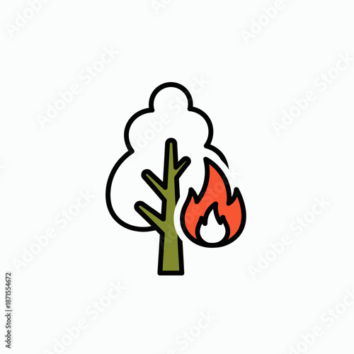 Forest Fire Icon Illustrating Environmental Catastrophe and Climate Change.