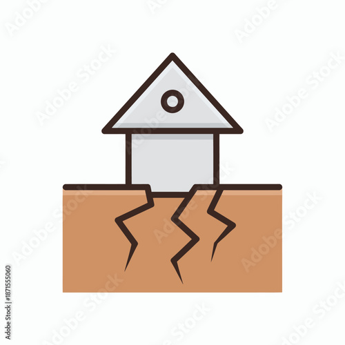 House on Cracked Ground Icon Illustrates Earthquake Damage.