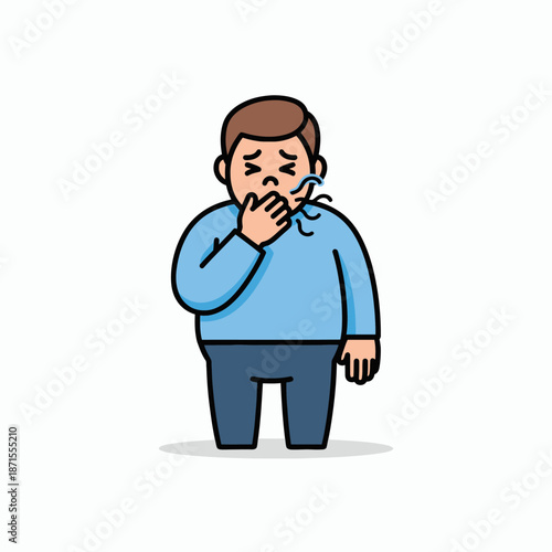 Man Coughing or Sneezing into Hand Feeling Unwell.