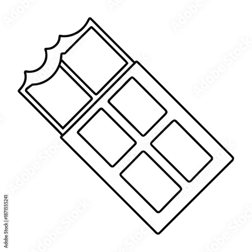 Simple black and white line art icon of a partially eaten chocolate bar design